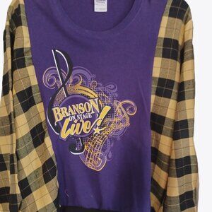 Purple and Yellow Sweatshirt with Graphic Design Branson Live